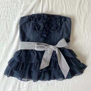 RARE Vintage Black Ruffle Floral Strapless Top size S